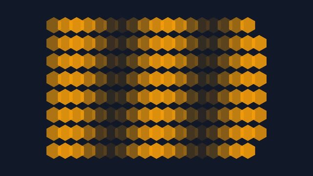 Abstract golden yellow hexagonal pattern arranged on a dark blue background