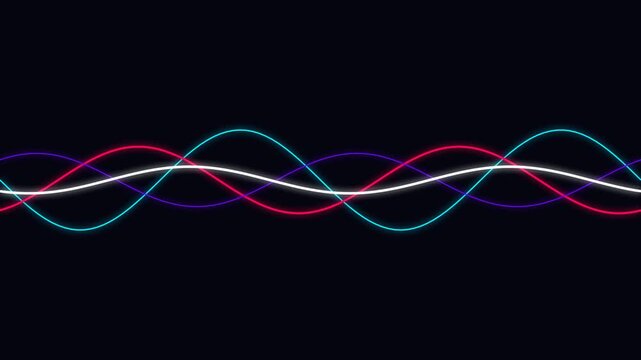 Abstract illustration of multiple overlapping sine waves on black background