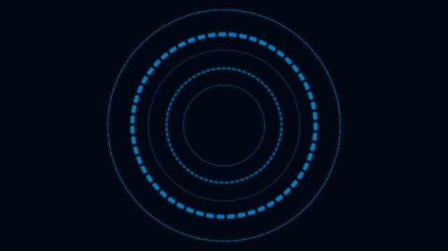 Abstract blue glowing concentric circular patterns on a black background
