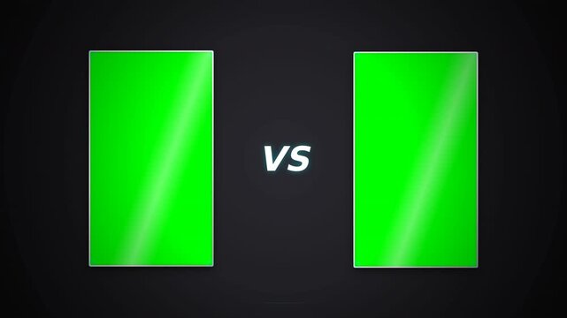 A vibrant split-screen image featuring two identical green rectangles with a subtle sheen against a dark background, suggesting a contrast