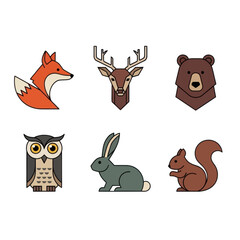 Fototapeta premium Set of six stylized forest animal icons.