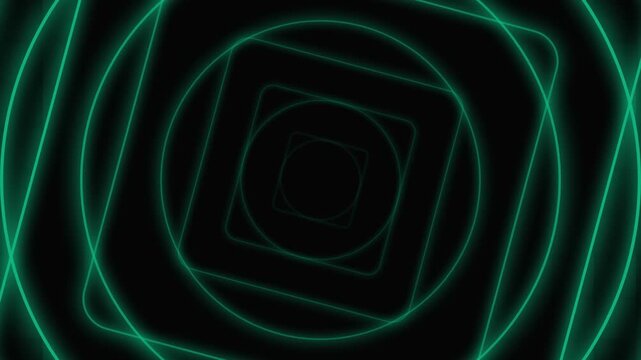 Abstract background featuring glowing green neon rounded square light trails