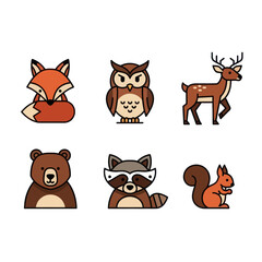 Naklejka premium Collection of Six Adorable Forest Animal Icons.
