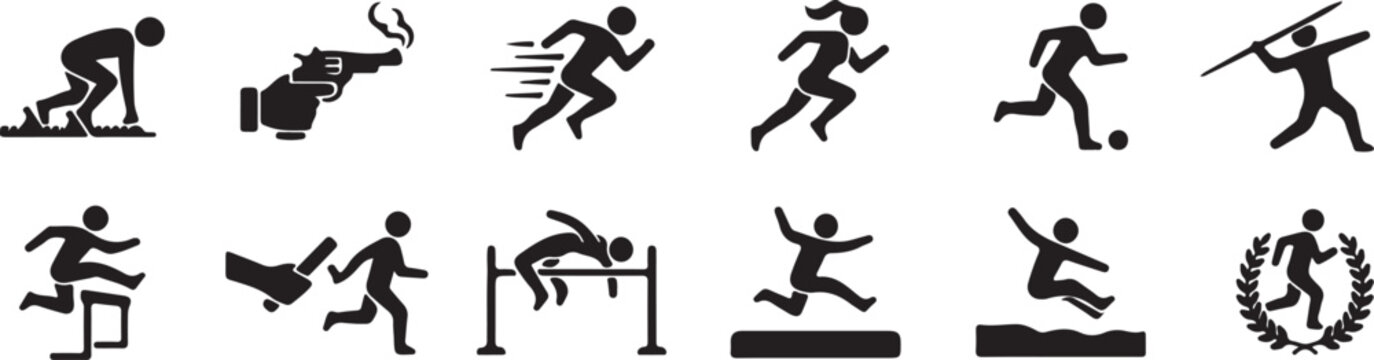 Pictograms of human evolution from ape to modern runner black silhouette set