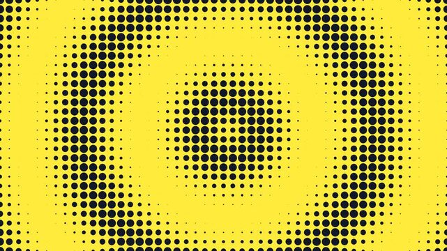 Abstract yellow concentric circles with a dotted halftone texture overlay
