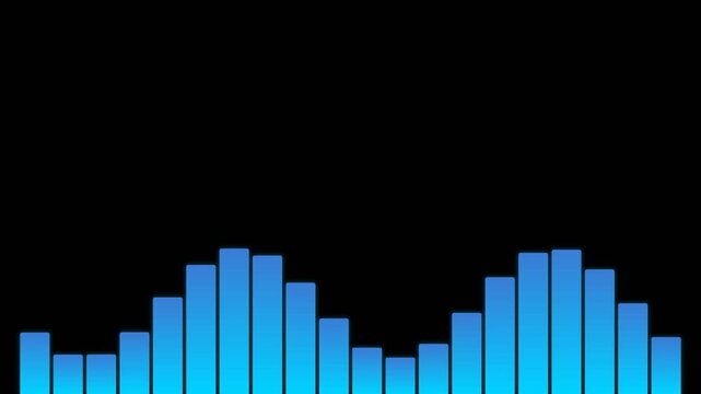 Blue digital audio frequency bars against a deep solid black background