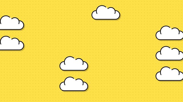 Stylized white clouds floating across a vibrant dotted yellow background