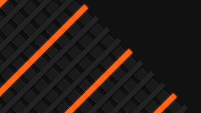 Abstract background with sleek diagonal orange lines and dark grid pattern