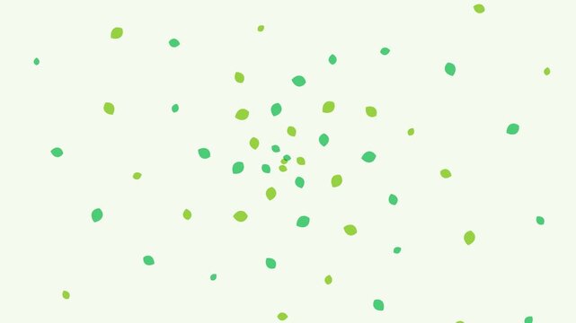 Abstract illustration of small green and light green leaves floating in space
