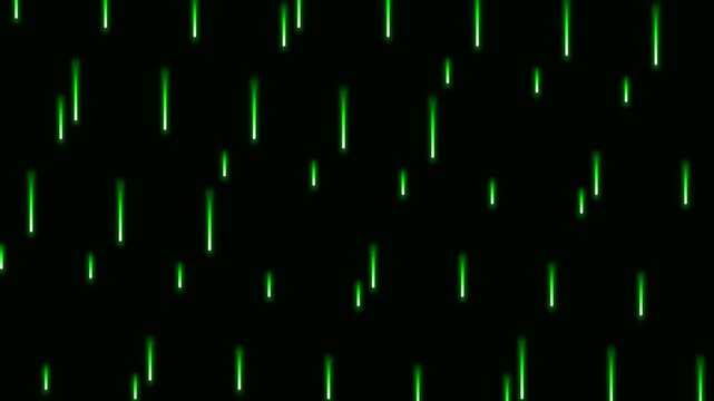 Abstract digital background with glowing green vertical light streaks falling