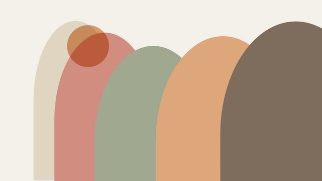Abstract minimalist composition with layered arches and a circular sun