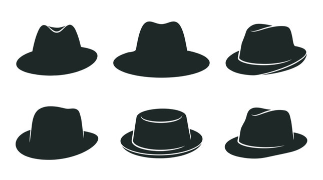 Collection of fedora hats in black silhouette