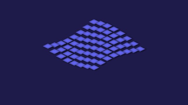 Abstract isometric grid of glowing blue squares on a dark navy background