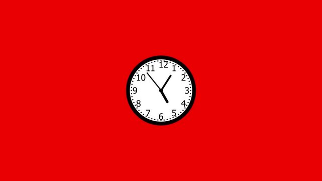 Analog clock ticking lapse animation on red background