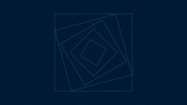 Abstract geometric pattern with concentric blue squares on dark background