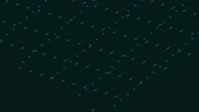 Abstract digital grid pattern with glowing blue and green light segments