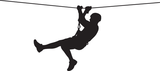 Silhouette of a person ziplining on a cable isolated on white background © Nasreen 