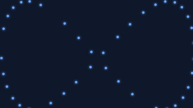A symmetrical arrangement of glowing blue dots forming a v-shaped curve