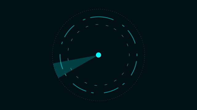 Minimalist digital radar interface with a glowing cyan sweep on black