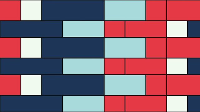A geometric pattern featuring alternating horizontal rows of colored bricks