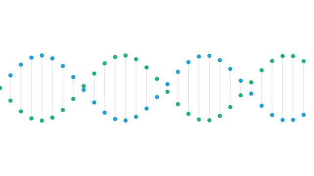 Minimalist dna double helix illustration with blue and green dot markers