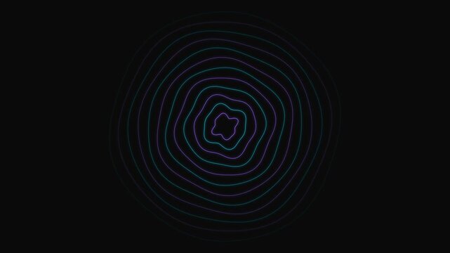 Abstract concentric circles glowing with neon blue and purple light patterns