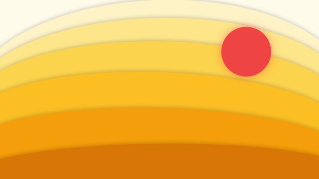 Minimalist graphic illustration of a red sun setting over golden hills