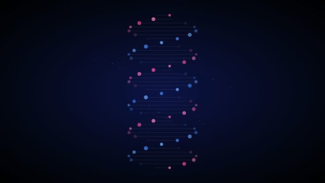 Abstract digital dna double helix structure on a dark blue background