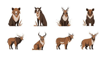 Fototapeta premium Stylized illustrations of various animals including bear and deer against white backdrop