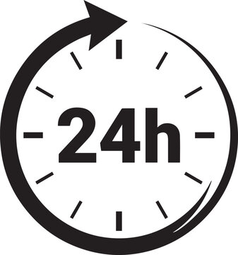 Twenty four hours service icon isolated on white background vector illustration for business and logistics time management support and availability.