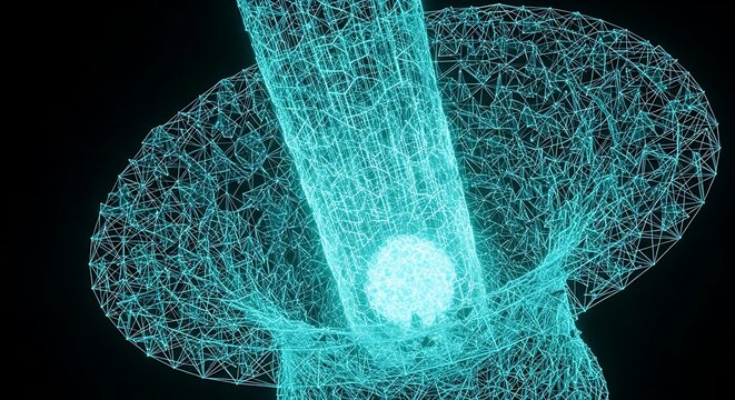 Abstract Blue Wireframe Grid Spacetime Curvature Gravitational Singularity Illustration