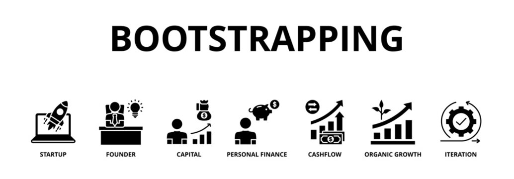 Bootstrapping banner web icon vector illustration concept with icon of startup, founder, capital, personal finance, cashflow, organic growth, and iteration
