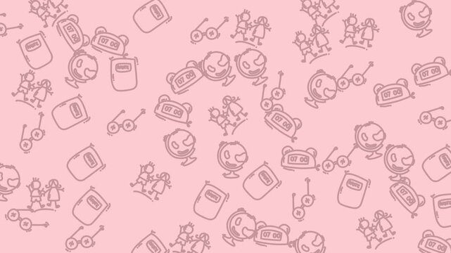 Pattern of peppa pig characters on pink background for childrens products, stationery, party decorations, and digital designs. Ideal for kids projects.