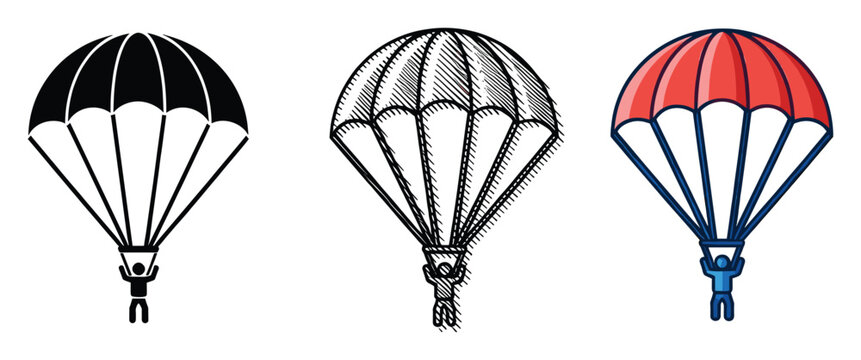 Set of parachute and skydiver icons depicting adventure for sports applications and graphic