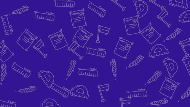 Purple background with white outlined school supplies pattern. Great for educational design projects, backtoschool promotions, and classroom materials.