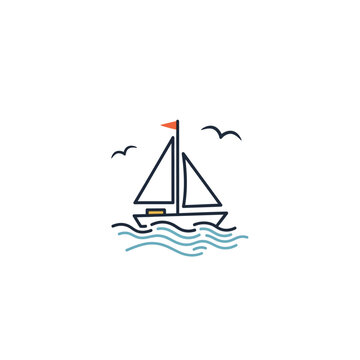 Simple Line Drawing of a Sailboat on the Water.