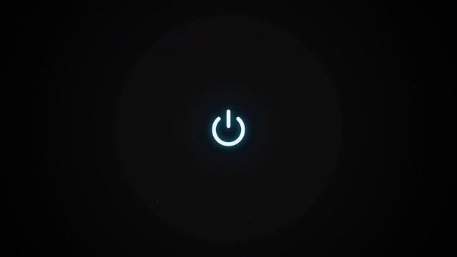 A glowing LED power button icon illuminates gently in the dark, symbolizing activation or standby mode with a soft blue hue