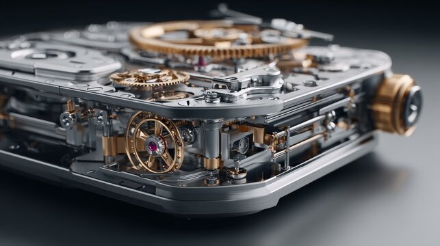 Intricate Close-Up of a Vintage Mechanical Watch Mechanism