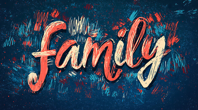 Family Word Art with Colorful Brush Strokes Background Representing Love and Togetherness.