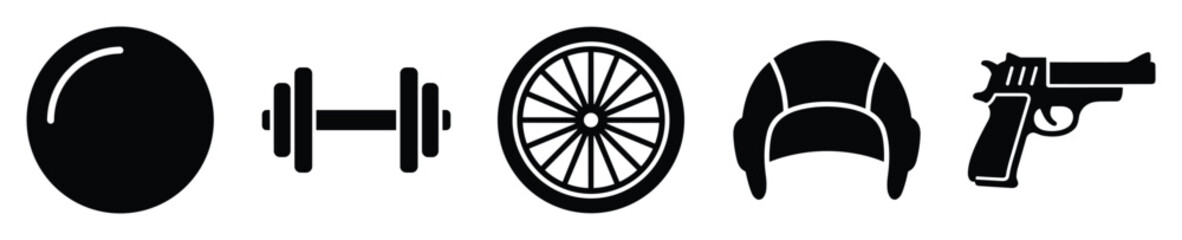 Fototapeta premium Set of sport, vehicle, and weapon icons for various digital application interfaces