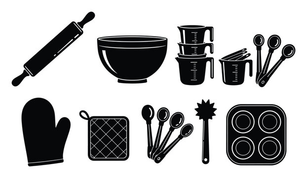 Set of baking and cooking tools perfect for culinary projects or recipe development applications