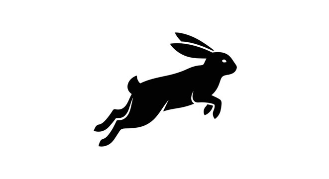 Black silhouette of a rabbit jumping against a white background 1.