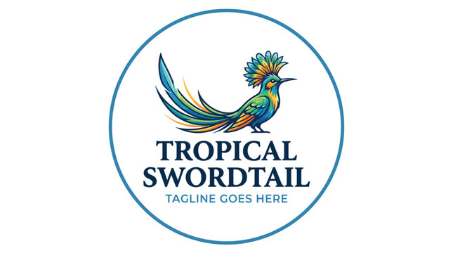 Bright tropical swordtail fish with blue green fins isolated
