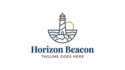 Lighthouse beacon standing tall against horizon illustration. © GreenDynamic
