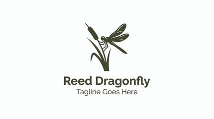 Dragonfly on Reed Plant Logo Icon. © GreenDynamic