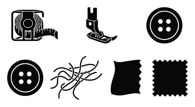 Set of essential sewing and textile icons perfect for craft projects, clothing industry, or