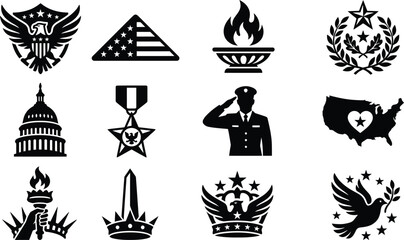 Fototapeta premium Memorial Day patriotic symbols and icons for American holiday