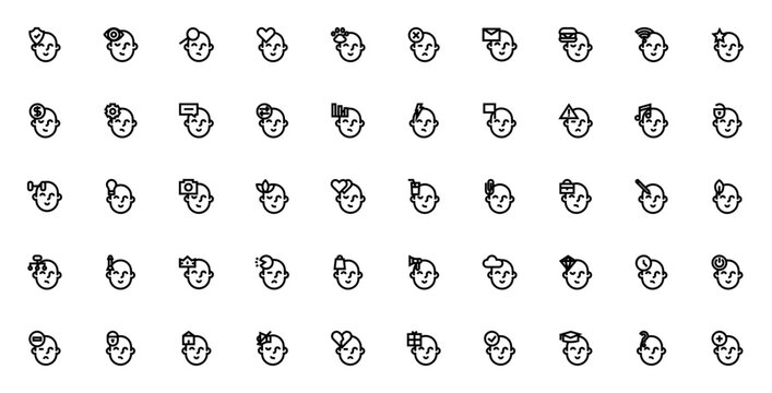 Human mind icon set. Minimalist vector pack. Brain, psychology, intelligence, memory, thinking, creativity, consciousness, mental health, cognition, mind, human head, emotion, logic, wisdom, awareness