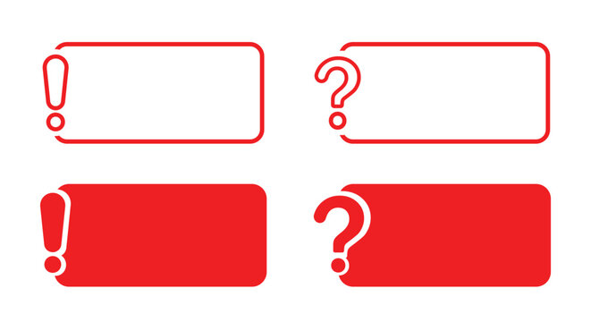 Red exclamation and question mark frame border set for communication, inquiry, and alert icons. Isolated vector illustration for messaging, dialogue interface, and UI design elements.