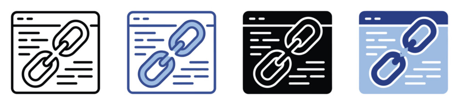 Set of broken link icon displaying connection errors or unlinked content on a web page